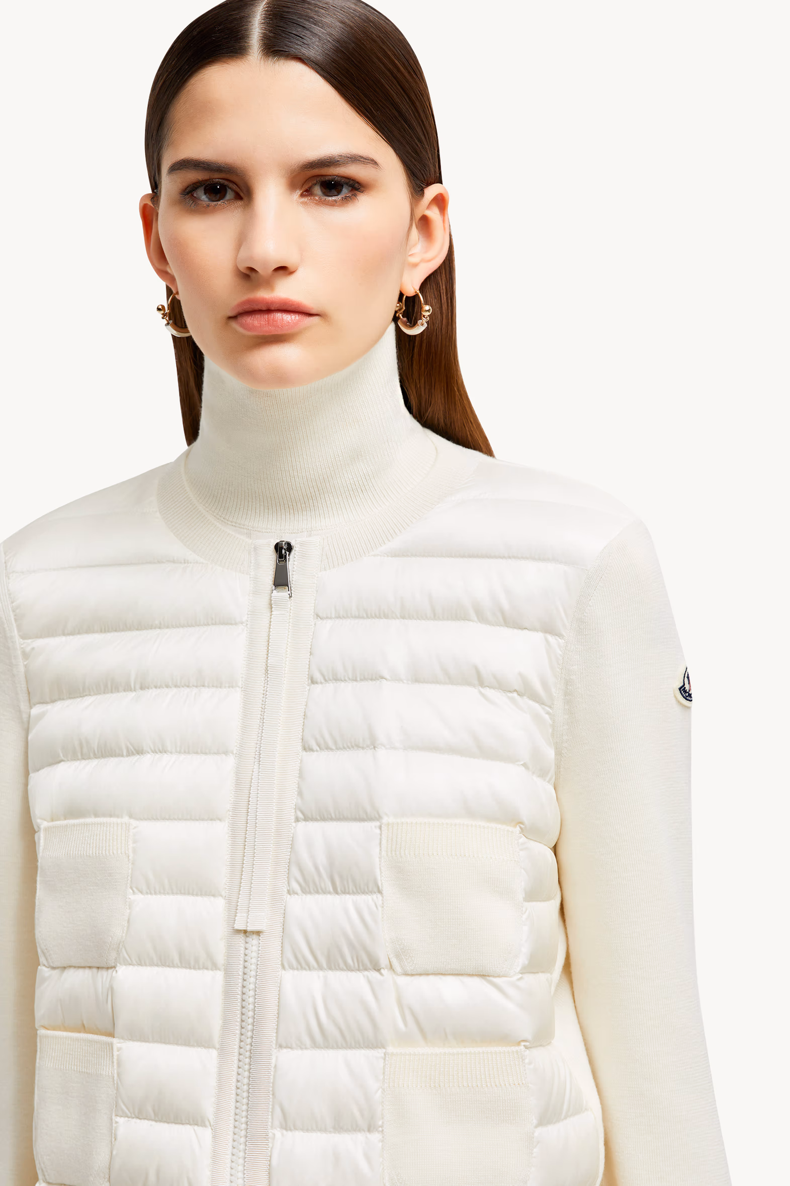 Cardigan zippé matelassé en laine Femmes Blanc Moncler 4